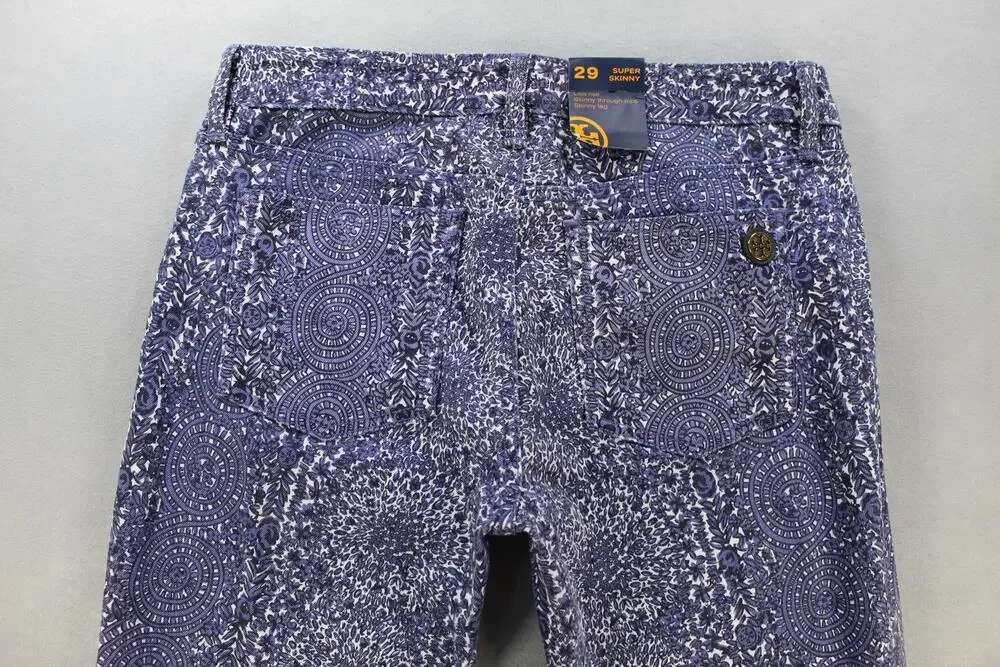 Tory Burch Ivy Super Skinny Jeans Womens 29 Blue Abstract Low Rise